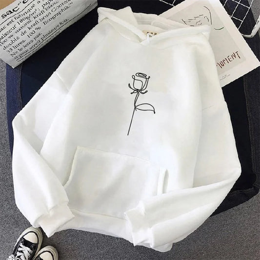 2024 Autumn Winter Hoodies Sportwear Women's Hoodie Pullover Sweatshirt Stylish Flower Print With Thick Long Sleeves Tops Loose